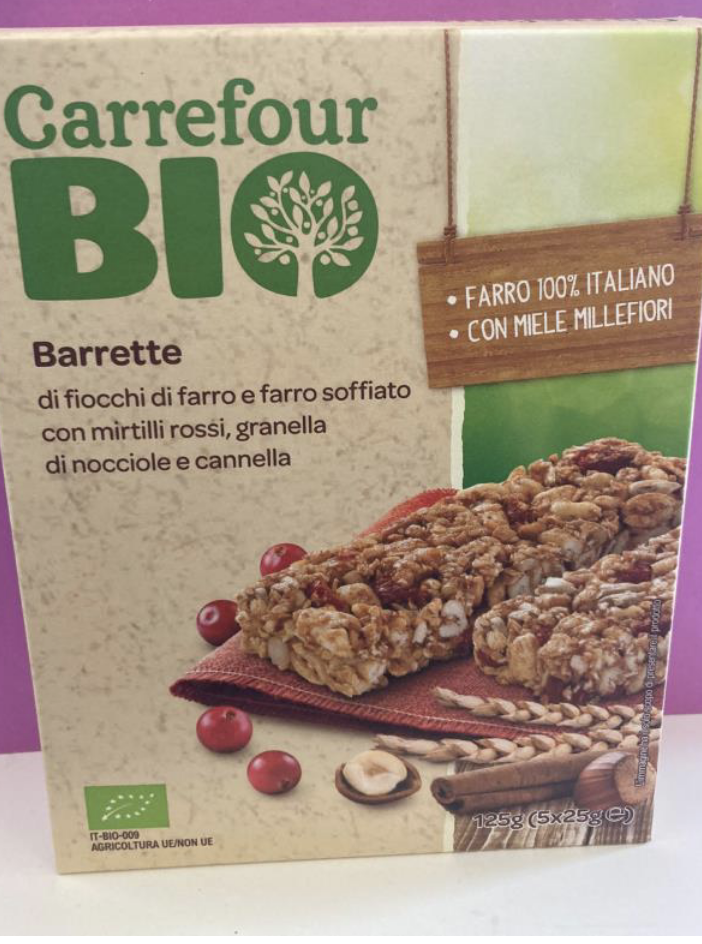 Carrefour e Ministero segnalano nuovo ritiro per rischio allergene in barrette di farro bio
