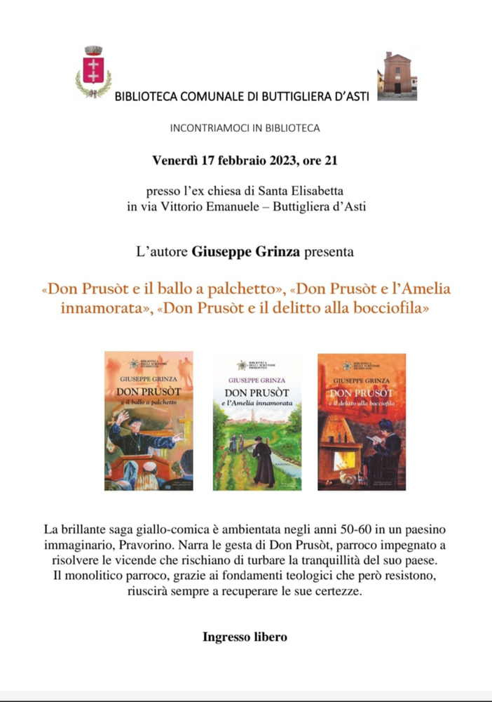 Venerdì 17 a Buttigliera Giuseppe Grinza presenta la saga &quot;Don Prusòt&quot;