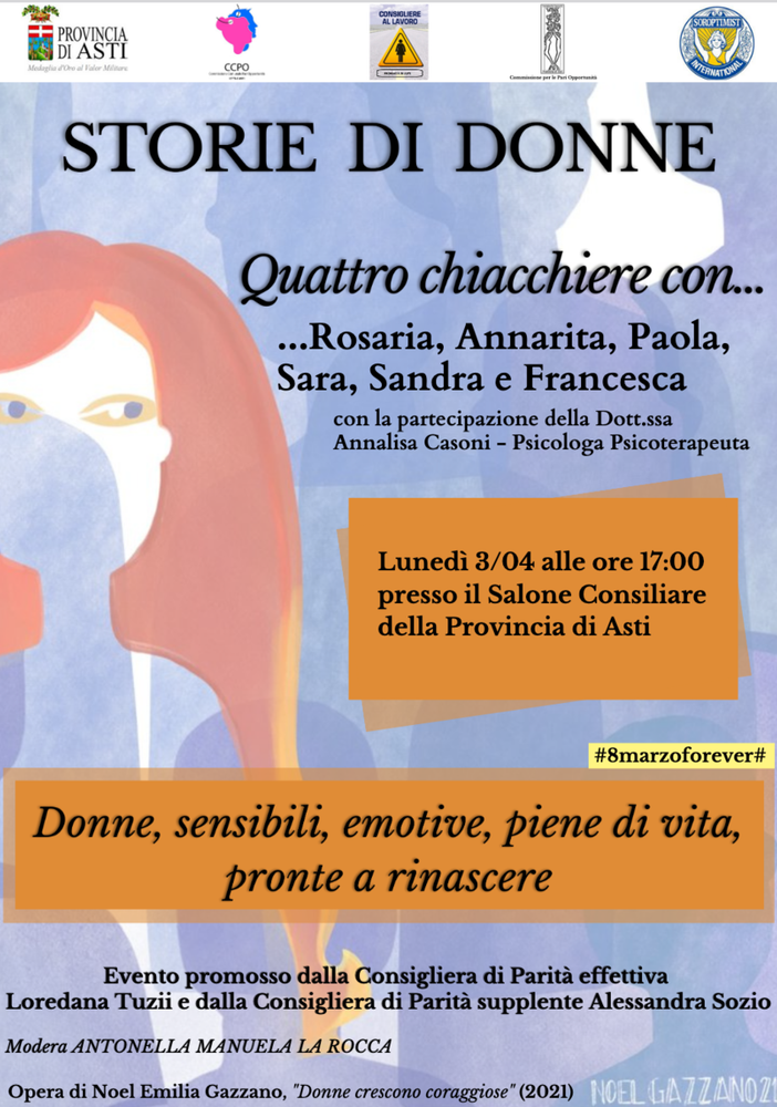 Storie di donne: il 3 aprile in Provincia un incontro promosso dalla Consigliera di Parità