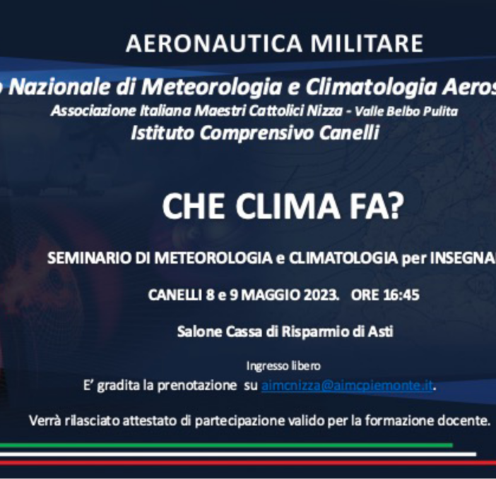 &quot;Che clima fa&quot;: seminario per alunni e docenti di Canelli a cura di Aeronautica Militare