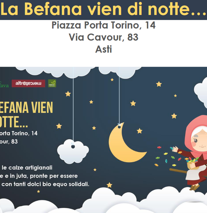 Calze della Befana in cotone o juta solidali alla Rava e Fava di piazza Porta Torino e via Cavour