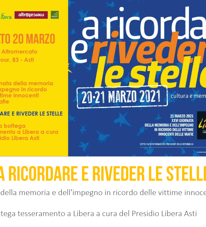 Anche la Cooperativa Della Rava e Della Fava aderisce  alla Giornata della Memoria e dell'Impegno in ricordo delle vittime delle mafie