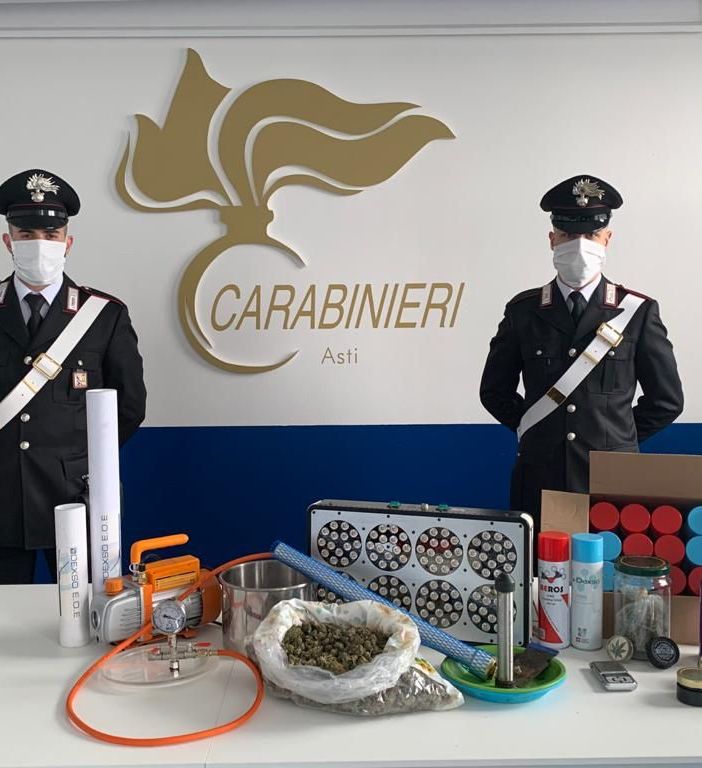 Arrestati due giovani astigiani. Avevano allestito un laboratorio di trasformazione della cannabis in una variante pericolosa