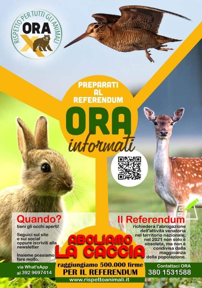 Locandina raccolta firme referendum abrogativo della caccia