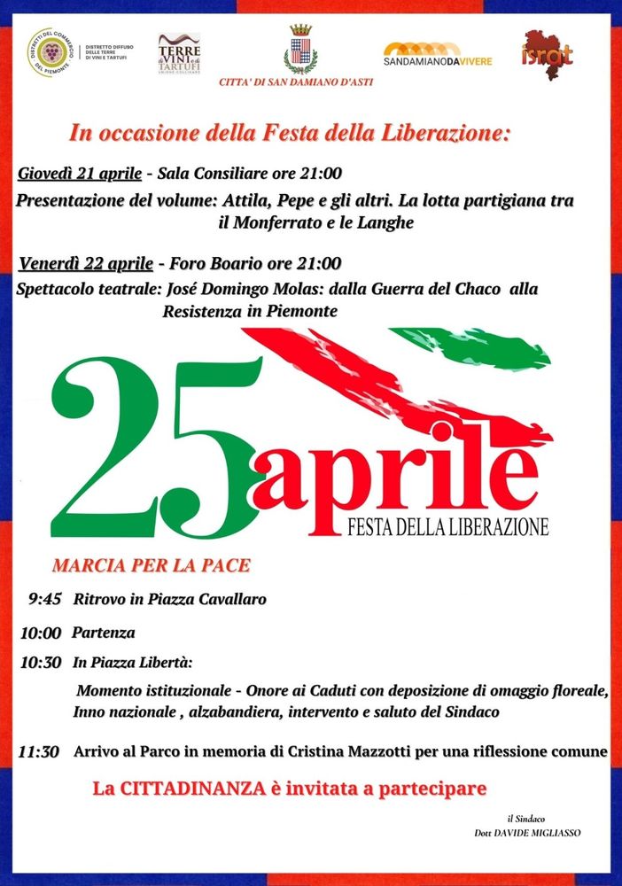 La locandina con il programma per il 25 aprile, festa di Liberazione