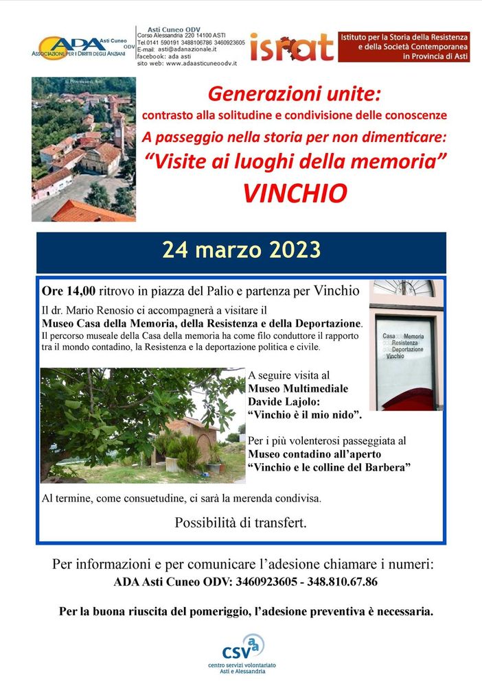 Il 24 marzo a Vinchio nuovo appuntamento con Ada, &quot;a passeggio nella storia&quot;