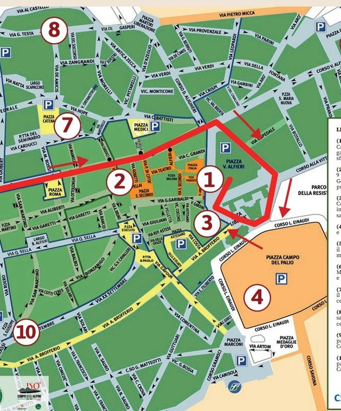 La cartina del percorso della sfilata di domenica.