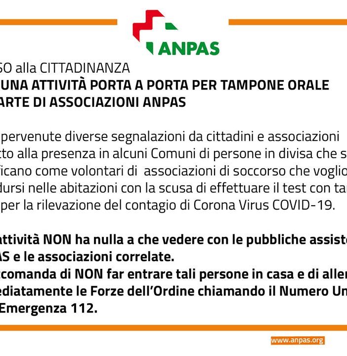 Dopo la Croce Rossa, anche l'appello dell'ANPAS e della Croce Verde di Asti&quot;Nessuna attività porta a porta&quot;