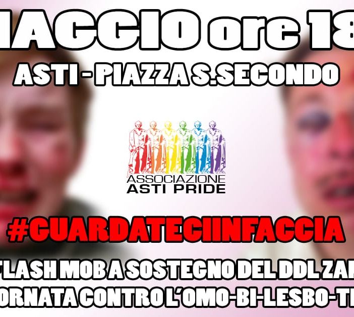 Oggi Giornata internazionale contro l'omotransfobia, il flash mob di Asti Pride e il documentario di Caron al Classico [VIDEO]