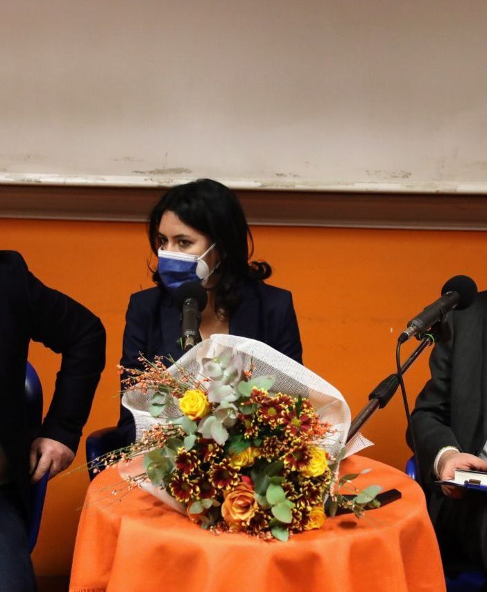 Foto d'archivio di Spata (a sinistra) e Pasta ritratti nel corso della presentazione del libro dell'ex ministro Lucia Azzolina Foto d'archivio di Spata (a sinistra) e Pasta ritratti nel corso della presentazione del libro dell'ex ministro Lucia Azzolina