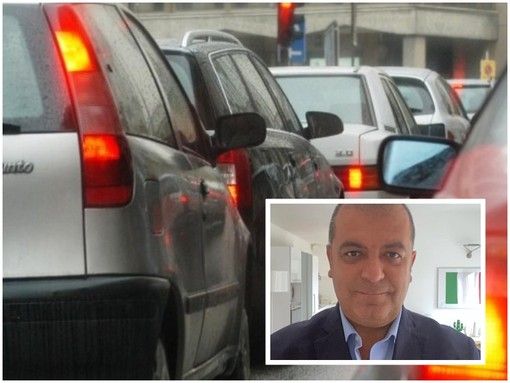 Fotomontaggio tra inquinamento atmosferico e il presidente di Confartigianato Piemonte Giorgio Felici