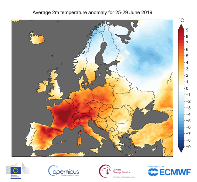 È stato il mese di giugno più caldo mai registrato in Europa: temperature medie di più di 2° gradi sopra la norma