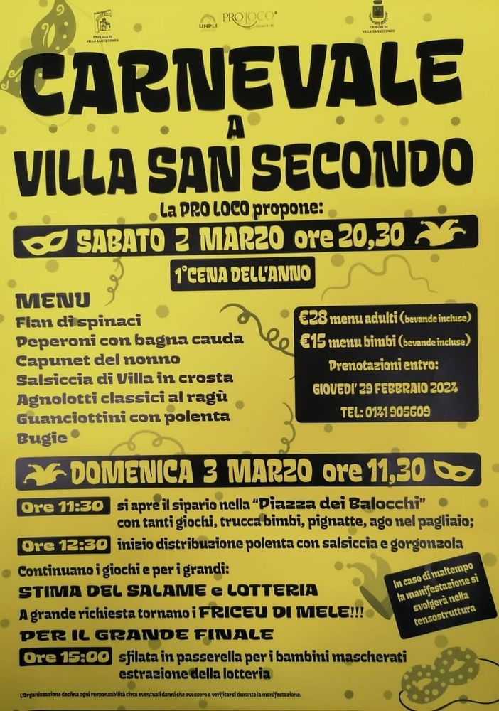 A Villa San Secondo si festeggia il Carnevale