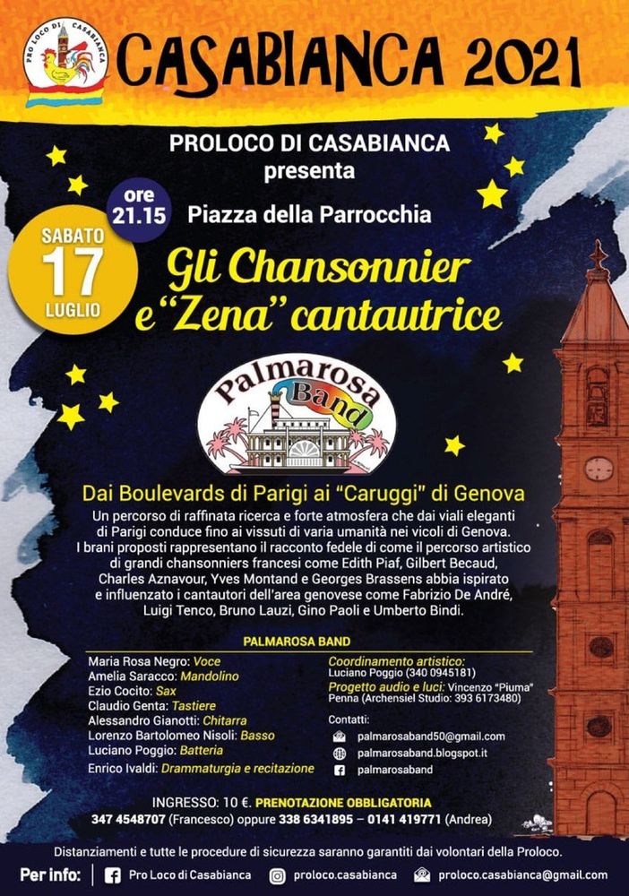 A Casabianca concerto della Palmarosa Band &quot;Gli chansonnier e 'Zena' cantautrice&quot;
