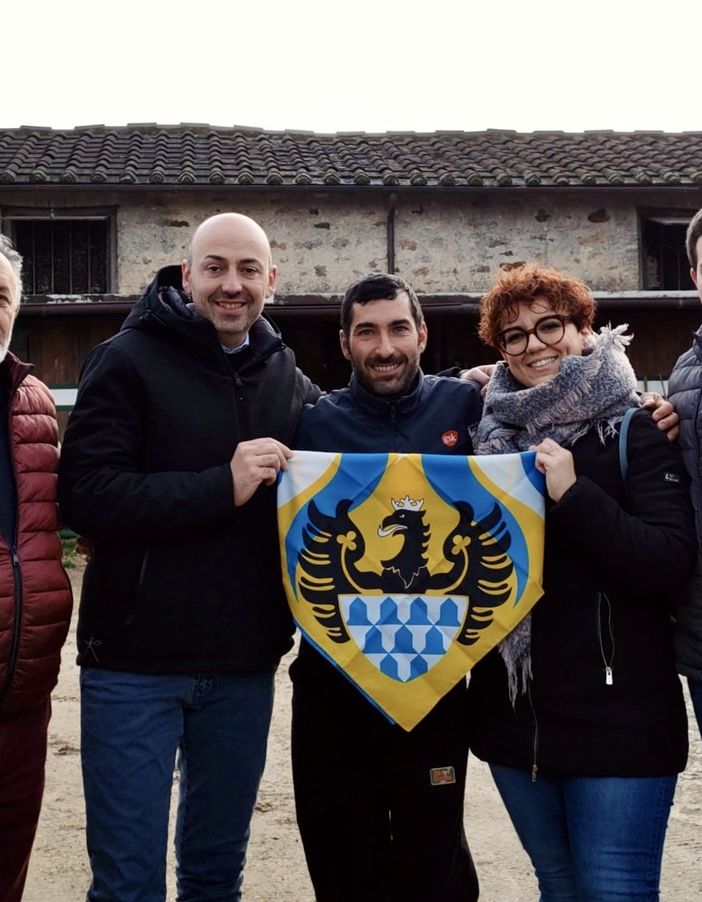 Francesco Caria con il rettore e la dirigenza di Castell'Alfero