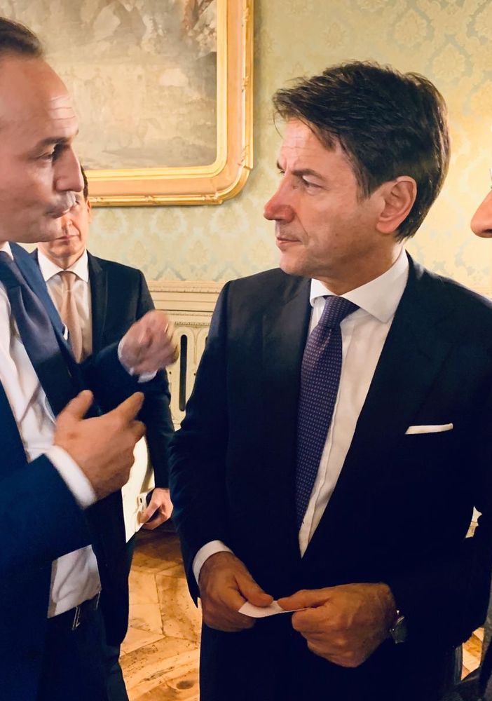 Alberto Cirio, Giuseppe Conte e Carlo Bo, sindaco di Alba