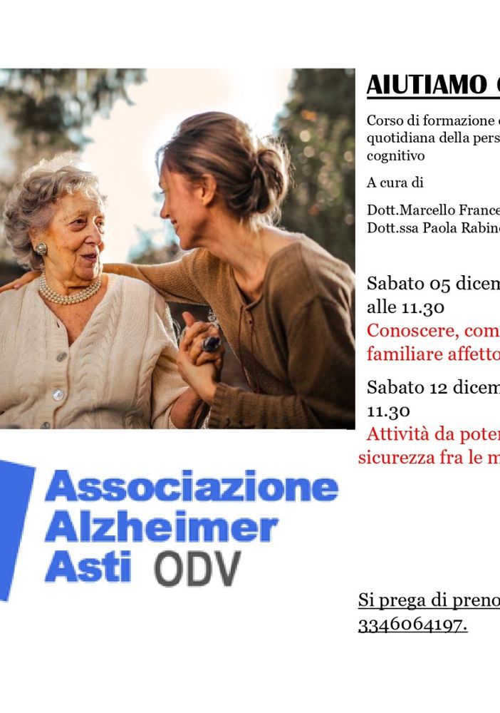 Alzheimer Asti prosegue online le attività di supporto ai malati e alle loro famiglie