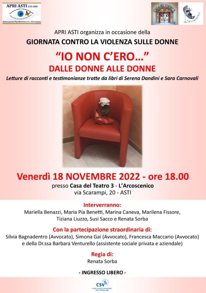 Uno spettacolo contro la violenza sulle donne con l'Apri di Asti