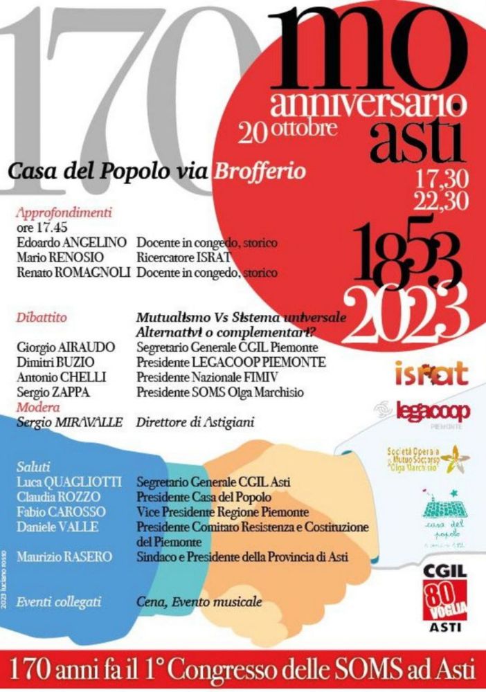 Un'iniziativa per ricordare i 170 anno del primo congresso delle Società di mutuo soccorso