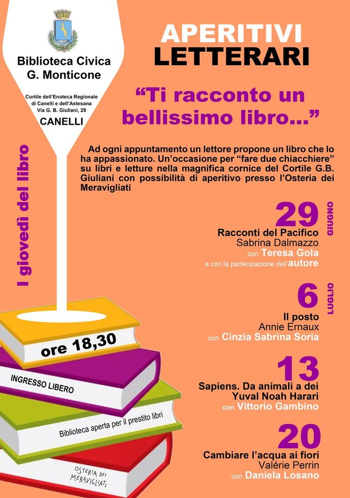 Quattro giovedì di libri e grandi emozioni: tornano gli aperitivi letterari alla Biblioteca Monticone