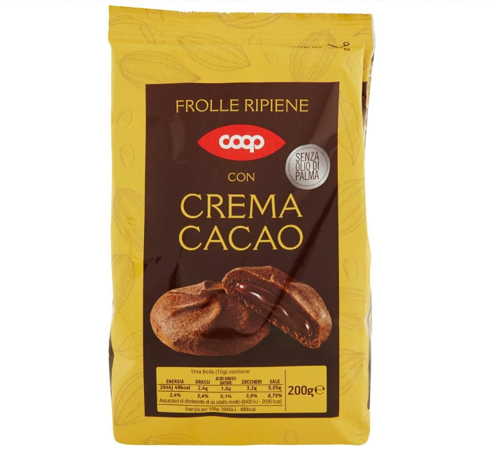 Coop ha richiamato alcuni lotti di proprie frolle ripiene con crema al cacao