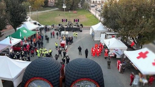 Un momento della manifestazione regionale di Protezione Civile nell'anniversario dell'alluvione 1994