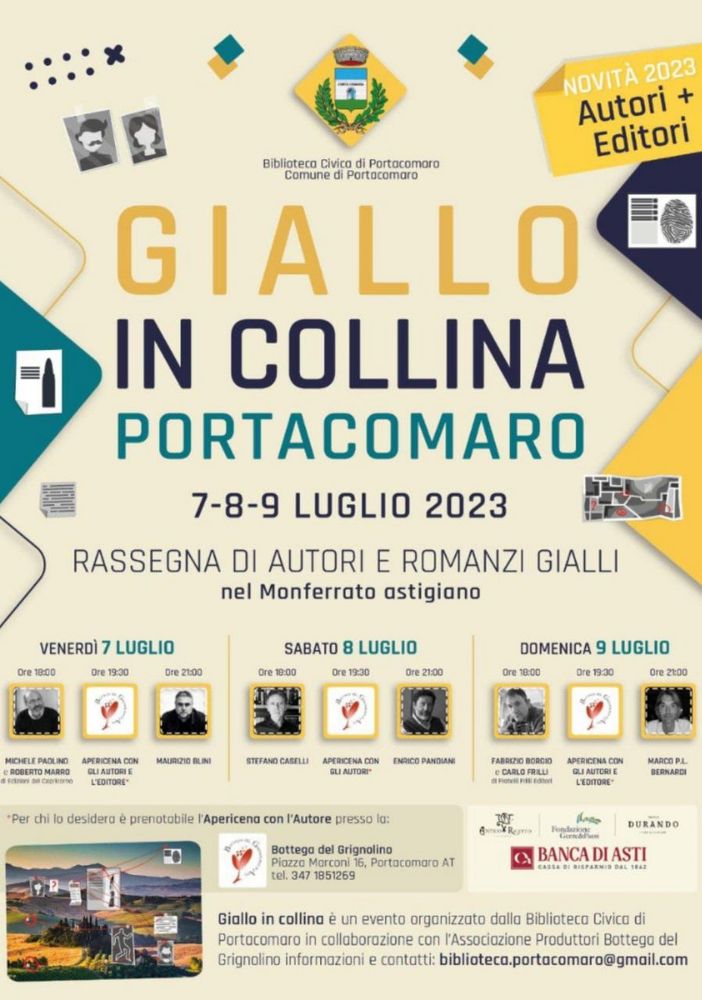 A Portacomaro è tempo di &quot;Giallo in collina&quot;, da venerdì 7 a domenica 9 luglio