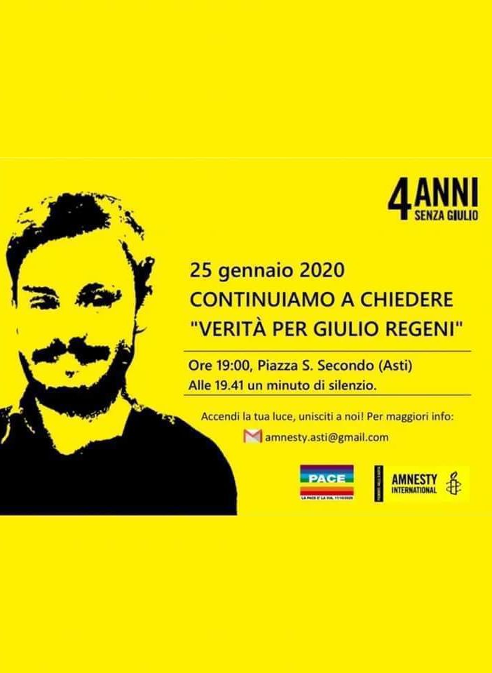 Manifestazione anche ad Asti per chiedere la verità sulla morte di Giulio Regeni