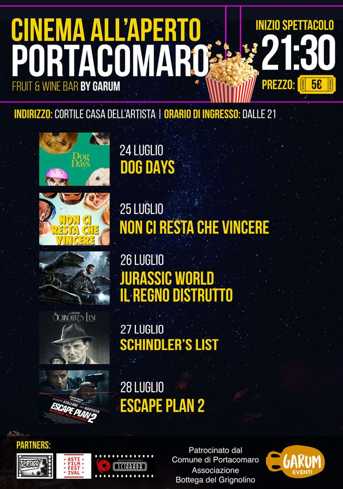 L’Arena estiva portacomarese proporrà venti appuntamenti con il grande cinema