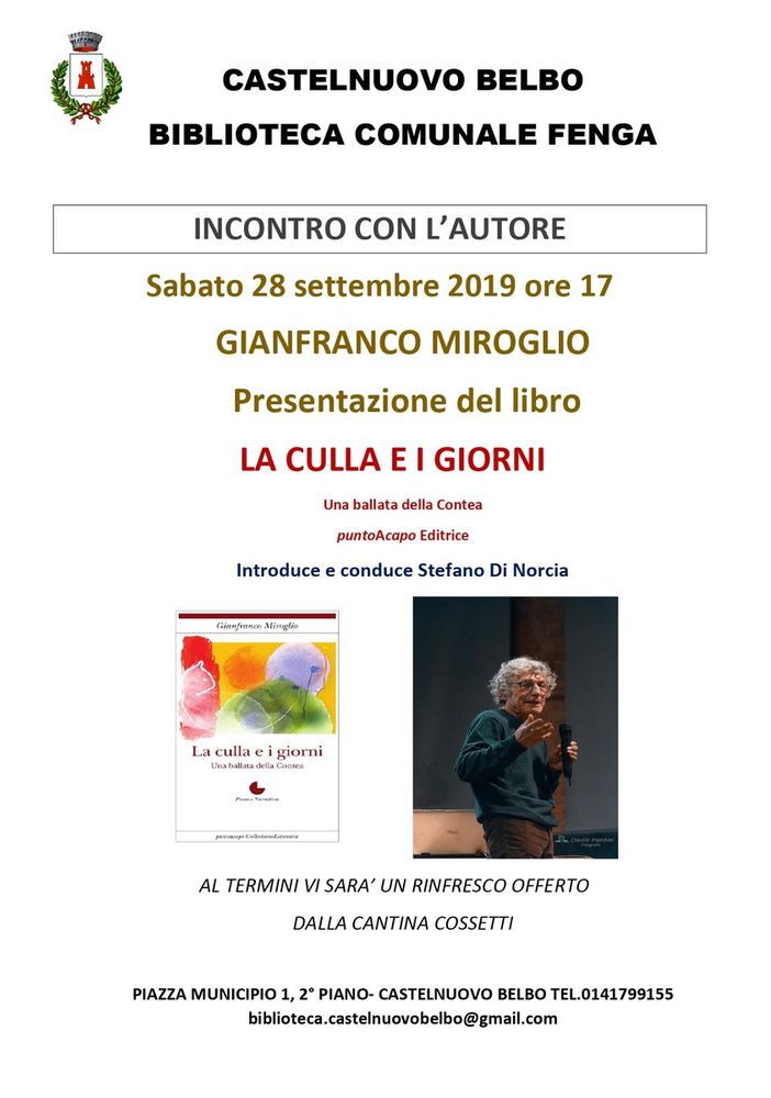 Presentazione castelnovese per il nuovo romanzo di Gianfranco Miroglio