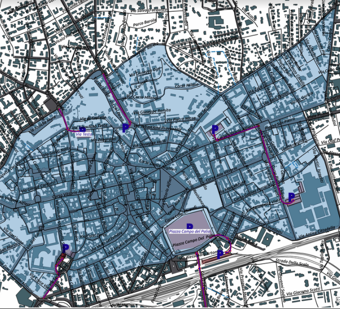 La mappa dell'ampia area interdetta alla circolazione dei veicoli più vecchi