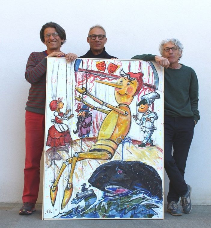 Pinsoglio (al centro), ritratto con Graziano Delmastro (alla sua destra) e Gianfranco Miroglio