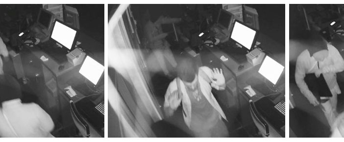 Le fasi della rapina, riprese da una telecamera di sicurezza della sala slot
