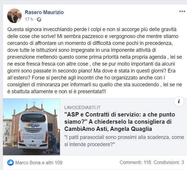 Durissima risposta ‘social’ del sindaco Rasero a una nota su Asp della consigliera Quaglia