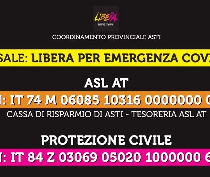 Emergenza coronavirus: anche Libera Asti scende in campo per sostenere la sanità astigiana