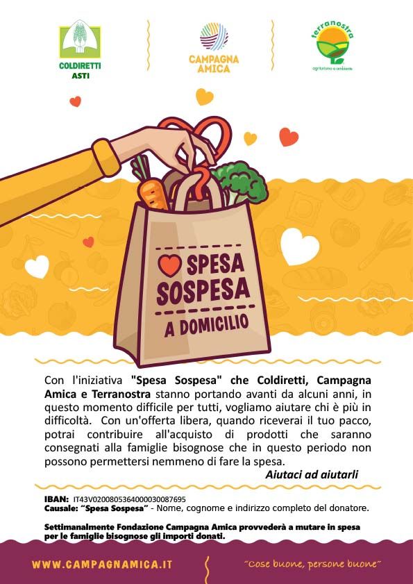 Emergenza coronavirus, la solidarietà del mondo agricolo per tramite di due iniziative Coldiretti Asti
