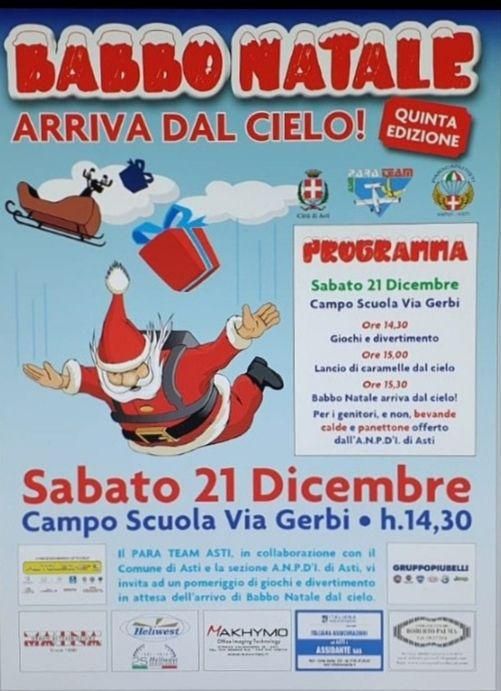 Oggi pomeriggio tutti al campo scuola di via Gerbi: arriveranno i Babbo Natale paracadutisti!