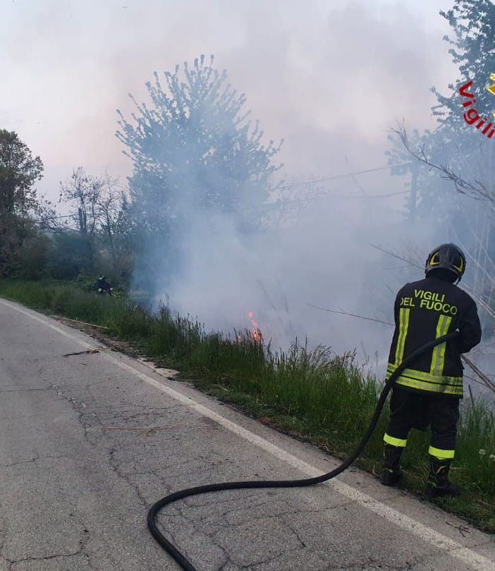 Incendio in un canneto a Montemagno, vicino al cimitero