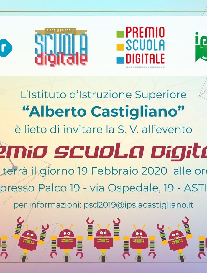Al Palco 19 di Asti il Premio Scuola Digitale, seconda edizione, mercoledì 19 febbraio alle 9