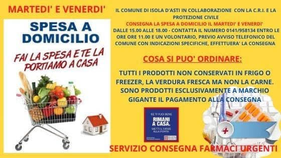 Consegna della spesa e farmaci urgenti. Il Comune di Isola d'Asti si è attivato per i suoi abitanti