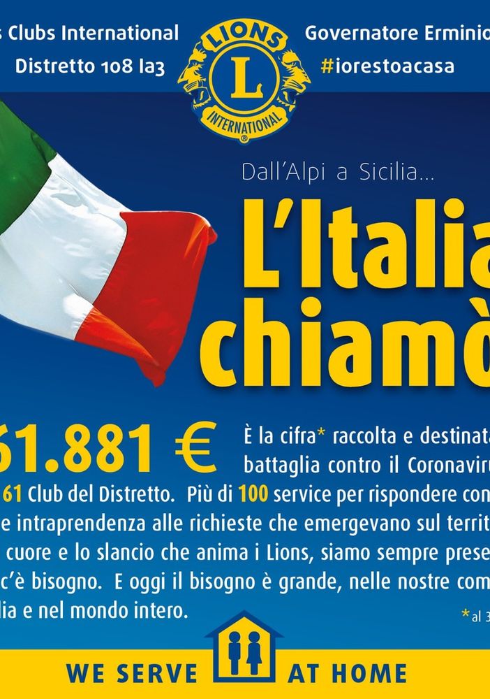 Il Distretto Lions 108Ia3 ha attivato una speciale raccolta fondi per fronteggiare l'emergenza Coronavirus