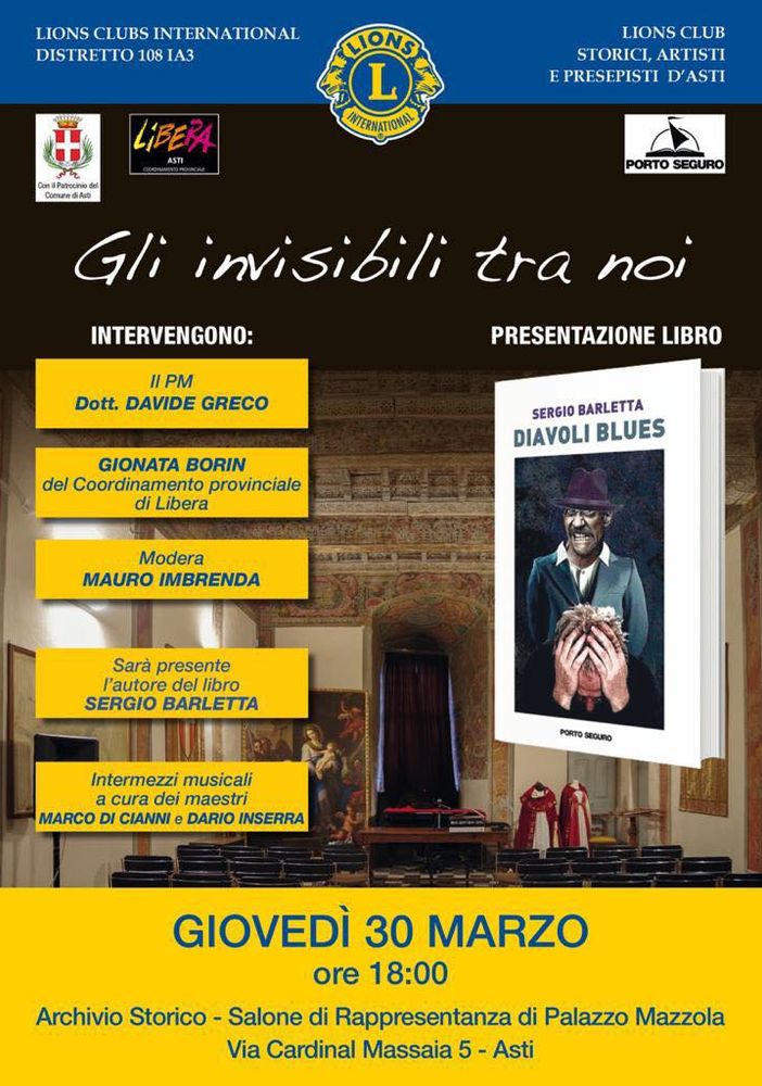 Il Lions Club Storici, Artisti e Presepisti d’Asti presenterà il libro “Diavoli Blues”