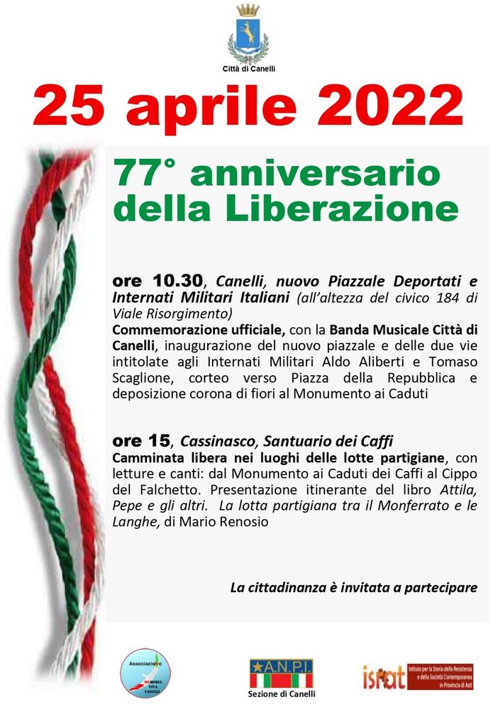 Gli appuntamenti canellesi per le celebrazioni del 25 aprile