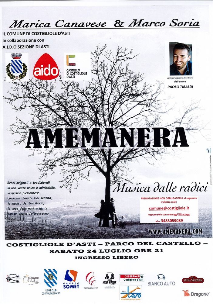 Sabato 24 luglio il concerto del duo “Amemanera”, in favore di AIDO