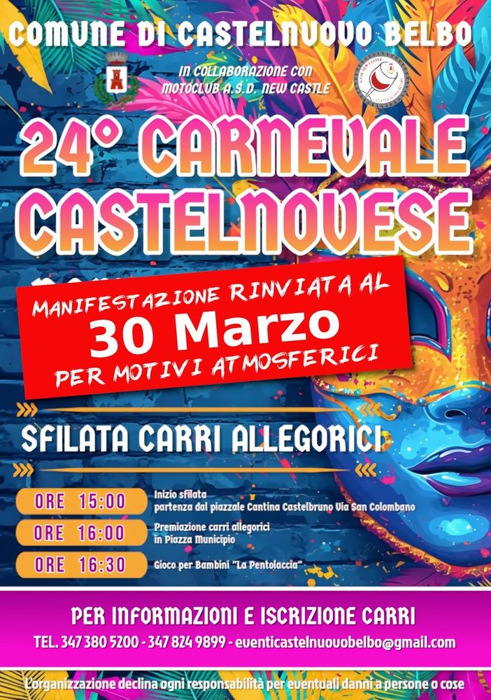 Castelnuovo Belbo, l'incertezza meteo fa rinviare la sfilata di Carnevale