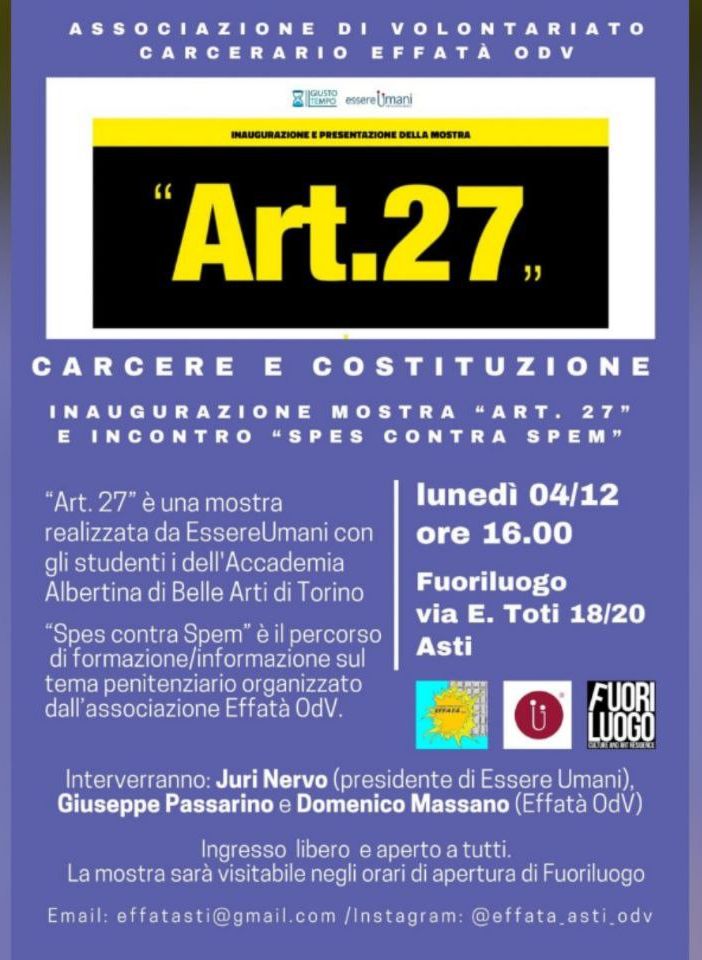 Al Fuoriluogo una mostra ispirata all'articolo 27 della Costituzione Italiana