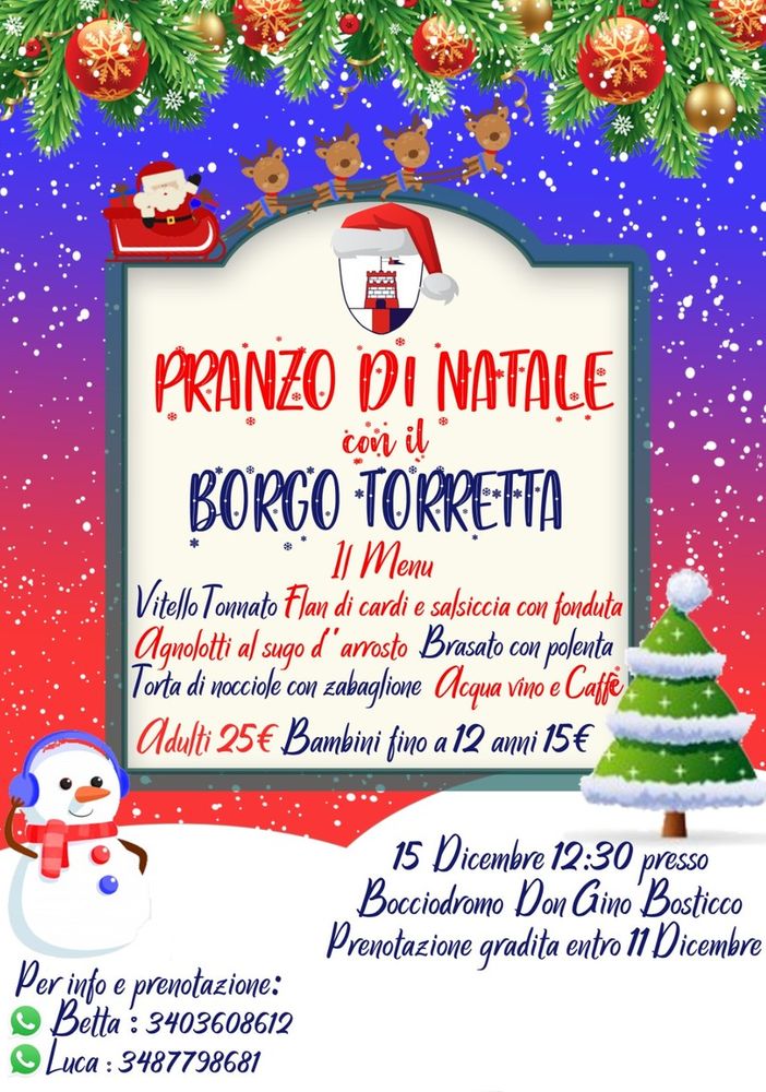 Il Borgo Torretta invita tutti i suoi sostenitori al pranzo di Natale, domenica 15 dicembre