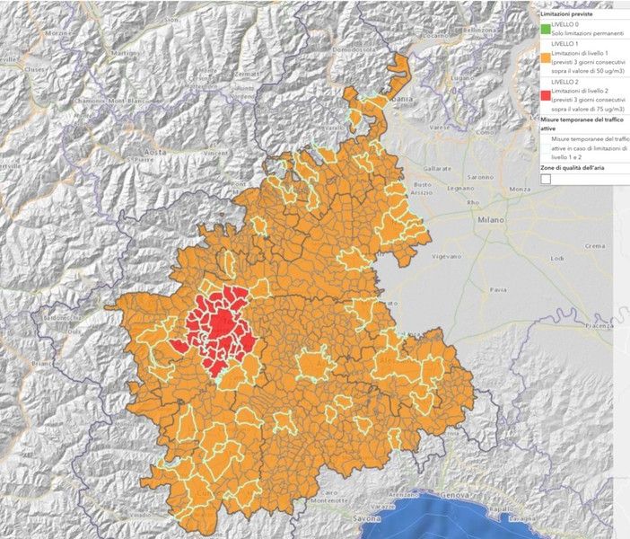 Smog: due giorni di limitazioni al traffico anche ad Asti, in arancione. Torino è rossa