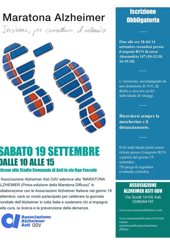 Una maratona per sostenere i diritti delle persone con demenza con l'associazione Alzheimer di Asti