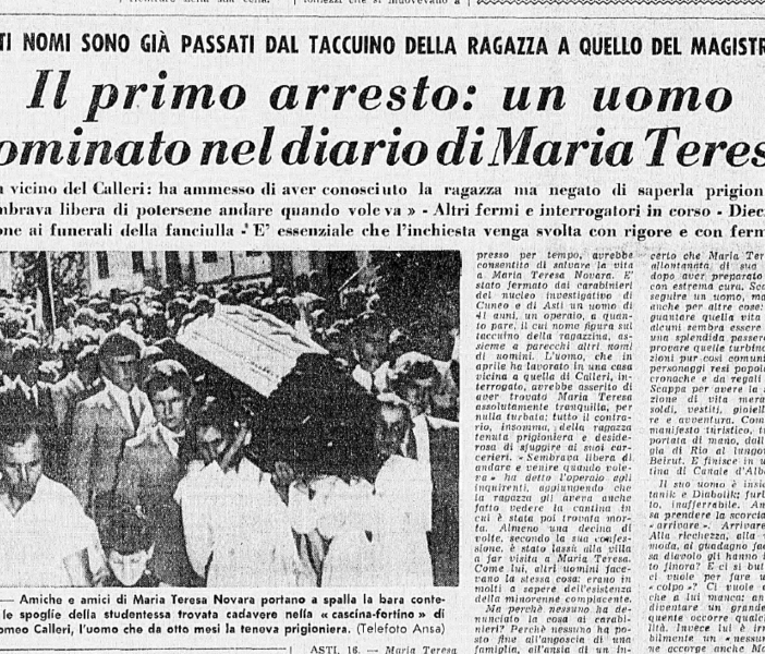 Sulle prime pagine dell'epoca. La vicenda della piccola astigiana ripresa da "L'Avanti" del 17 agosto 1969, tra i ritagli pubblicati dallo scrittore Alessandro Perissinotto col suo "Il silenzio della collina" (Mondadori) Sulle prime pagine dell'epoca. La vicenda della piccola astigiana ripresa da "L'Avanti" del 17 agosto 1969, tra i ritagli pubblicati dallo scrittore Alessandro Perissinotto col suo "Il silenzio della collina" (Mondadori)
